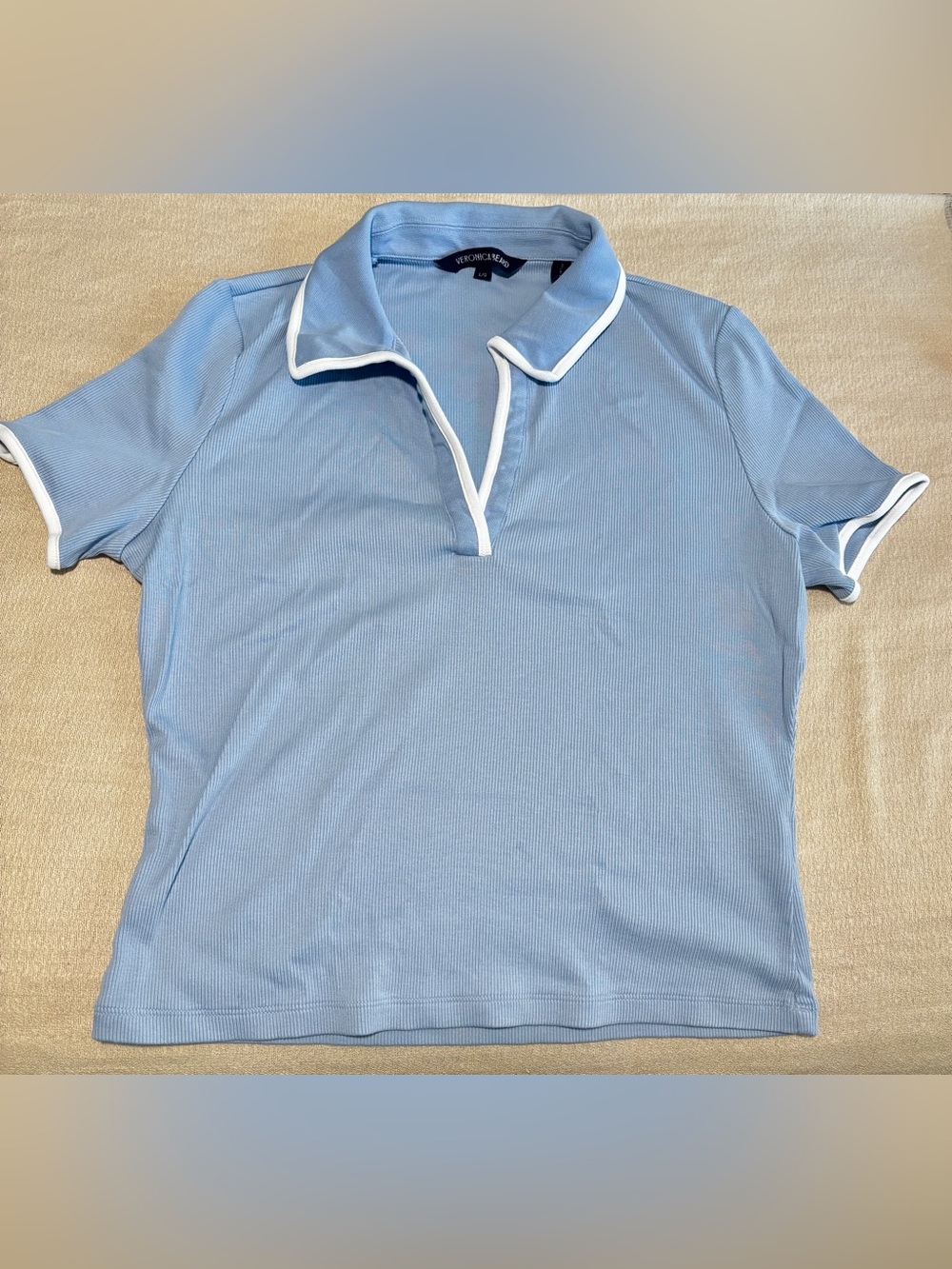 Veronica Beard Sky Blue Polo with White Trim-size L